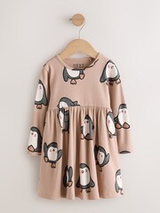 Neutral Penguin Long Sleeve Ribbed Dress (3mths-7yrs) - Image 4 of 7