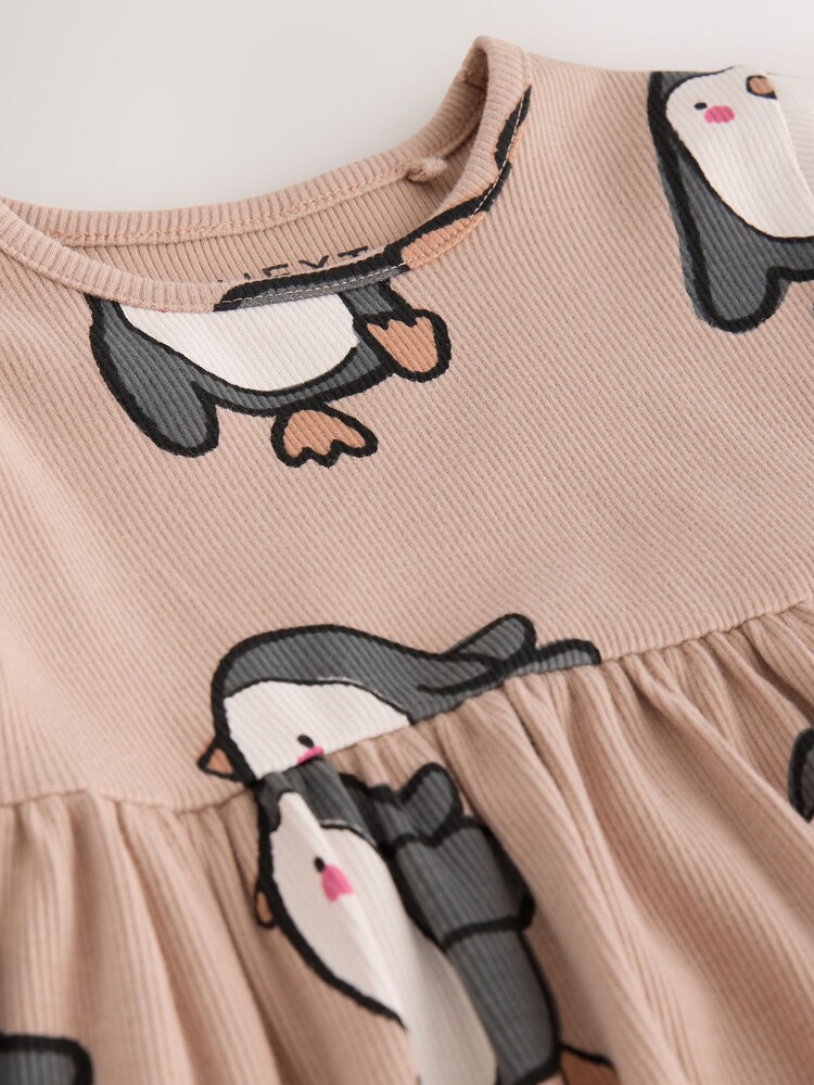 Neutral Penguin Long Sleeve Ribbed Dress (3mths-7yrs) - Image 7 of 7