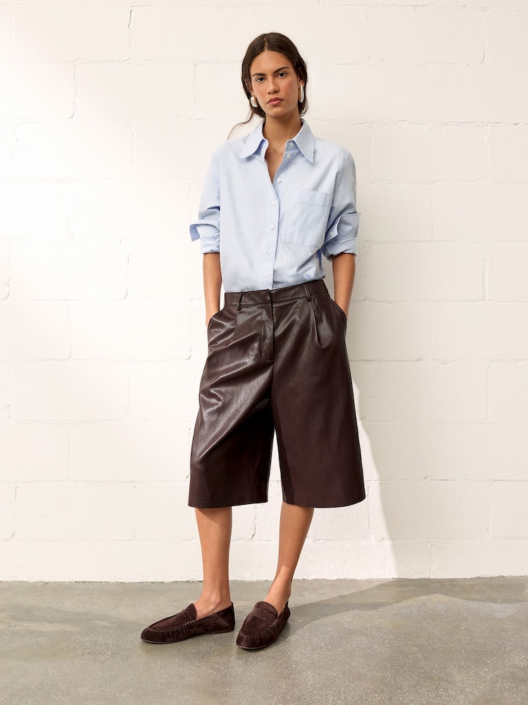 BHOEM Burgundy Red Faux Leather Shorts - Image 1 of 6 BHOEM Burgundy Red Faux Leather Shorts - Image 1 of 6