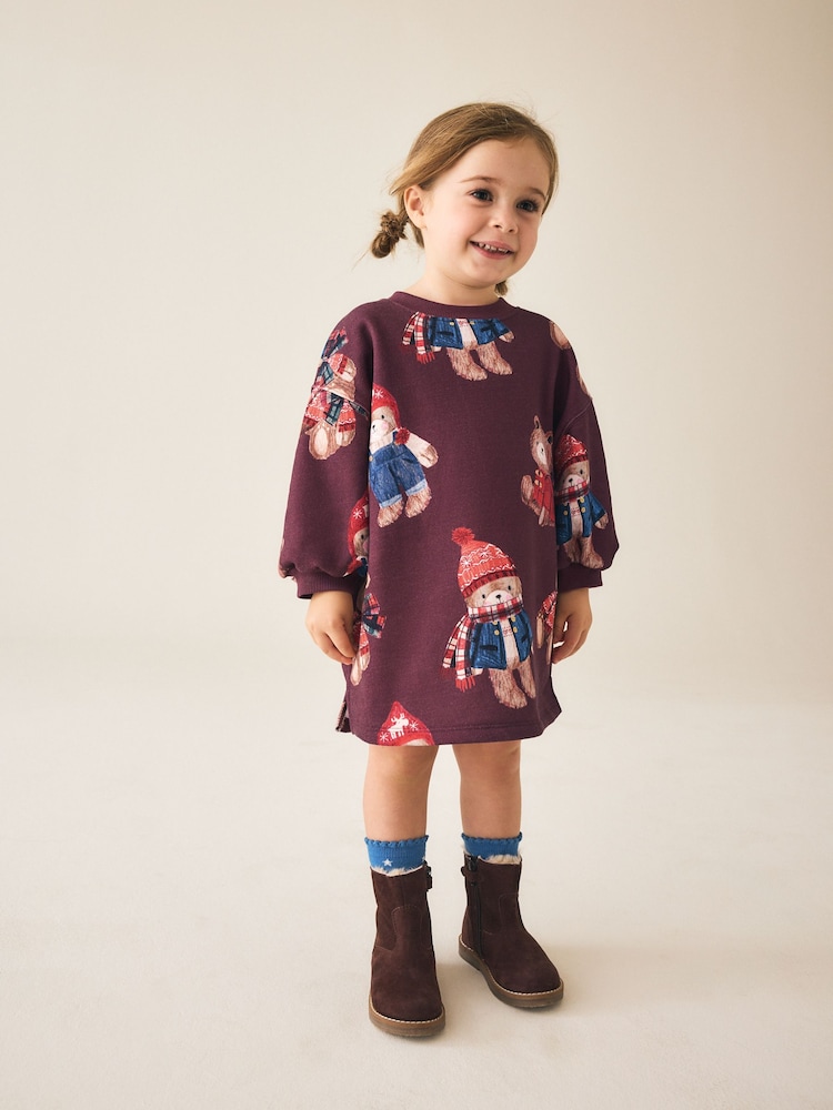 Ours rouge de Bourgogne - Robe sweat à manches longues (3mois -7ans) - Image 1 de 8