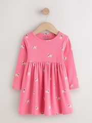 Pink Dog Long Sleeve Ribbed Dress (3mths-7yrs) - Image 1 of 3