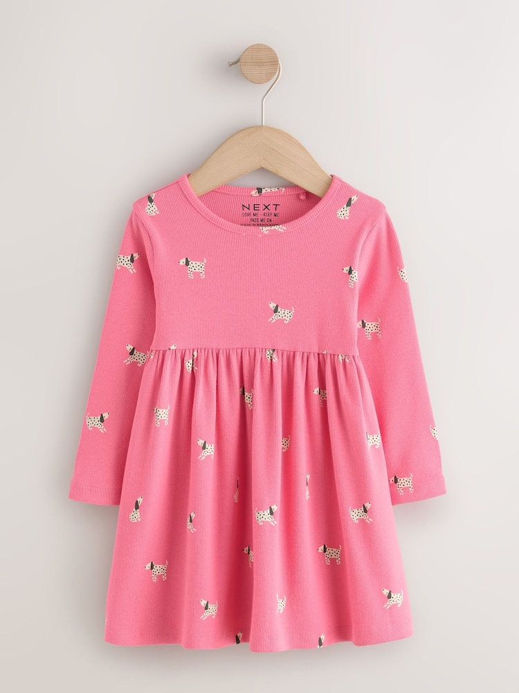 Pink Dog Long Sleeve Ribbed Dress (3mths-7yrs) - Image 1 of 3 Pink Dog Long Sleeve Ribbed Dress (3mths-7yrs) - Image 1 of 3