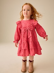Pink Hearts Long Sleeve Tiered Dress (3mths-7yrs) - Image 1 of 4