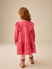 Pink Hearts Long Sleeve Tiered Dress (3mths-7yrs) - Image 3 of 4