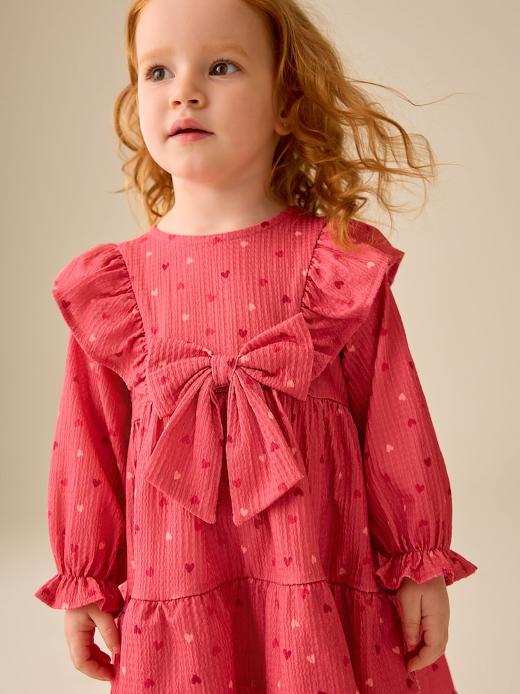 Pink Hearts Long Sleeve Tiered Dress (3mths-7yrs) - Image 4 of 4
