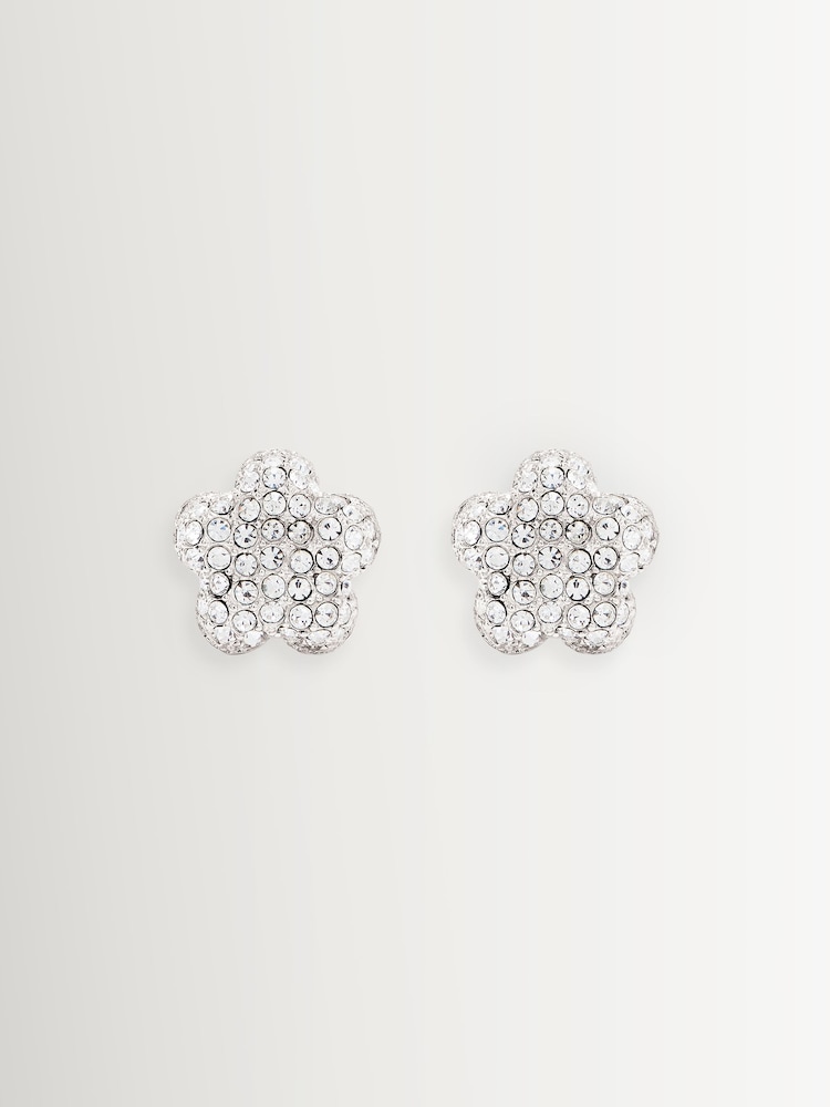 Marc Jacobs Silver Tone Daisy Pave Stud Earrings - Image 1 of 4 Marc Jacobs Silver Tone Daisy Pave Stud Earrings - Image 1 of 4