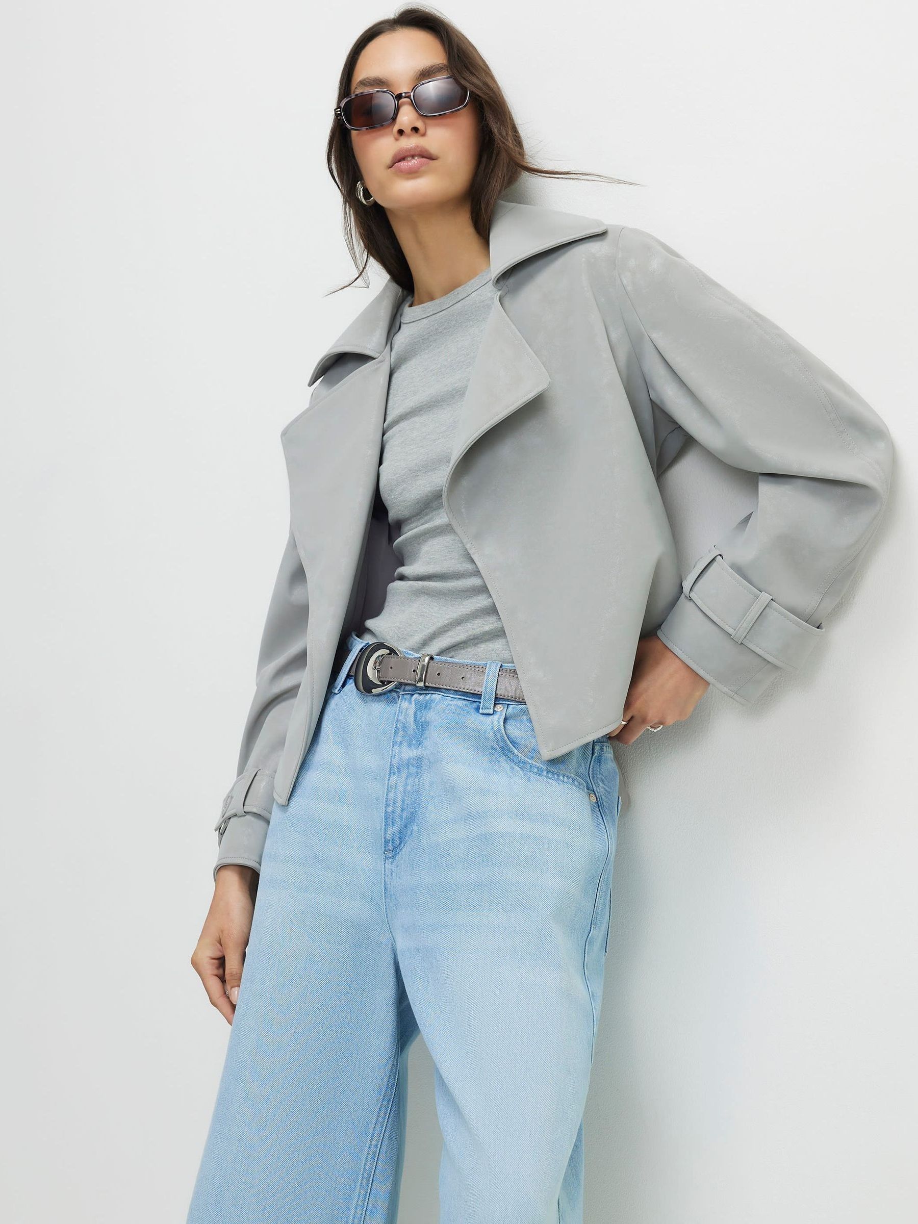 Buy River Island Grey Olivia Attwood Faux Leather Satin Look