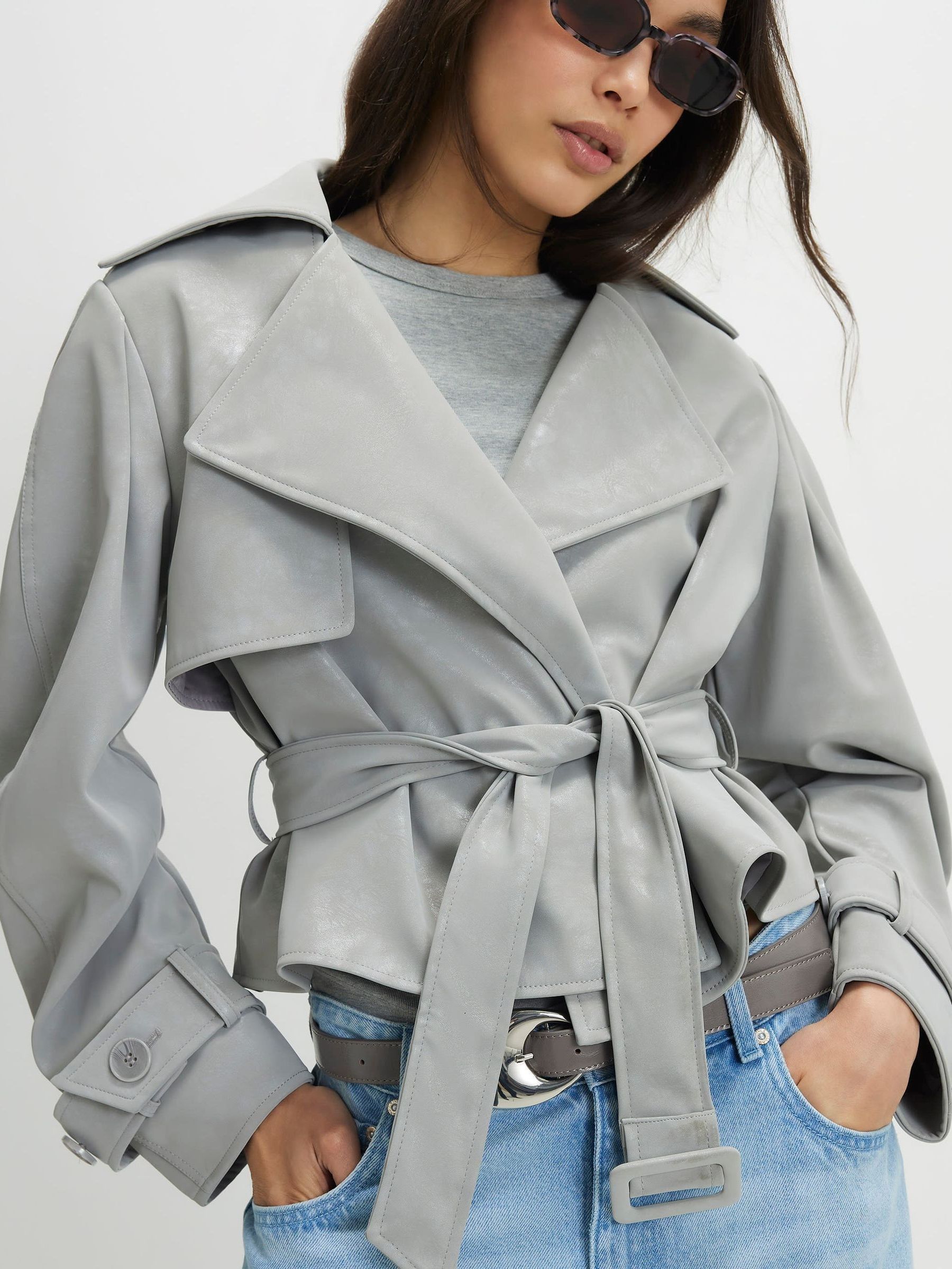 Buy River Island Grey Olivia Attwood Faux Leather Satin Look