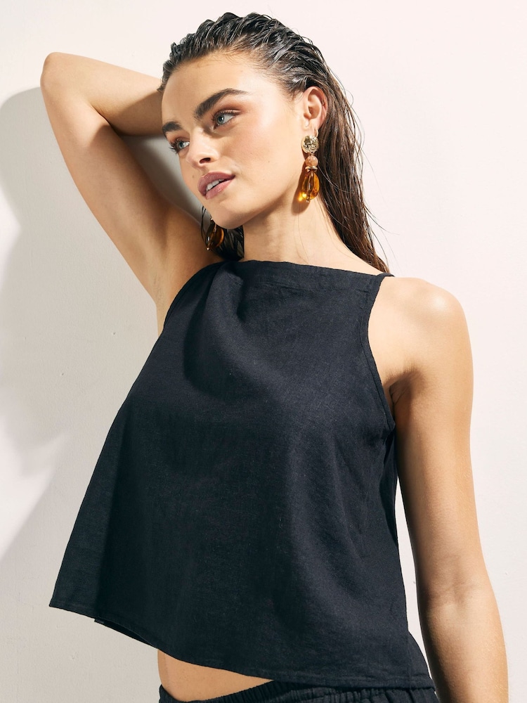 River Island Black Sleeveless Linen Blend Top - Image 2 of 4