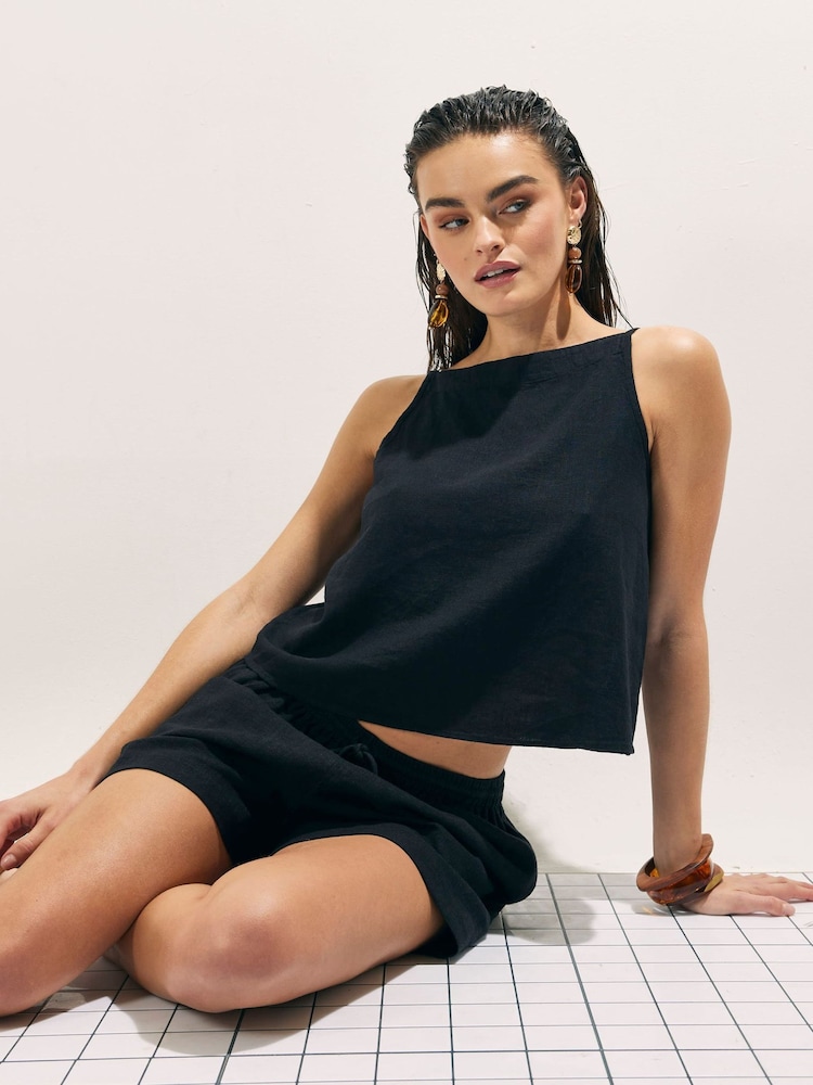 chinese dress ladies Mille Isla Dress in Black Linen XXS