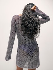 River Island Purple Long Sleeve Metallic Knitted Beach Tunic Dress - Image 2 of 4