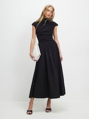 River Island Black Cap Sleeve Drape Hybrid Maxi Dress - Image 1 of 4