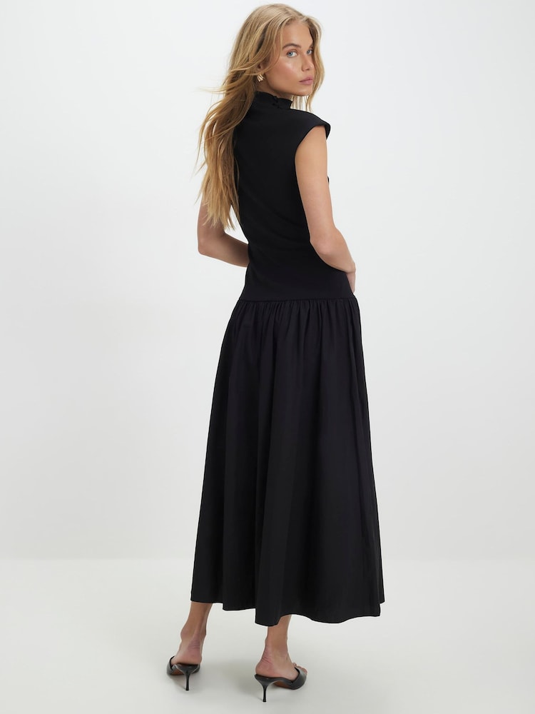 River Island Black Cap Sleeve Drape Hybrid Maxi Dress - Image 4 of 4