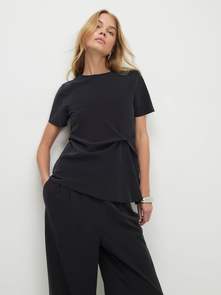 River Island Black Short Sleeve Drape T-Shirt - Image 1 of 4