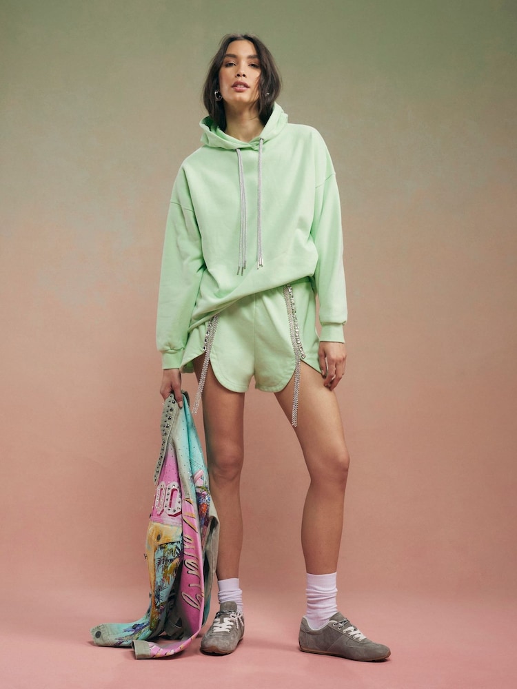 River Island Green Year Zero Embellished Shorts - Image 1 of 4