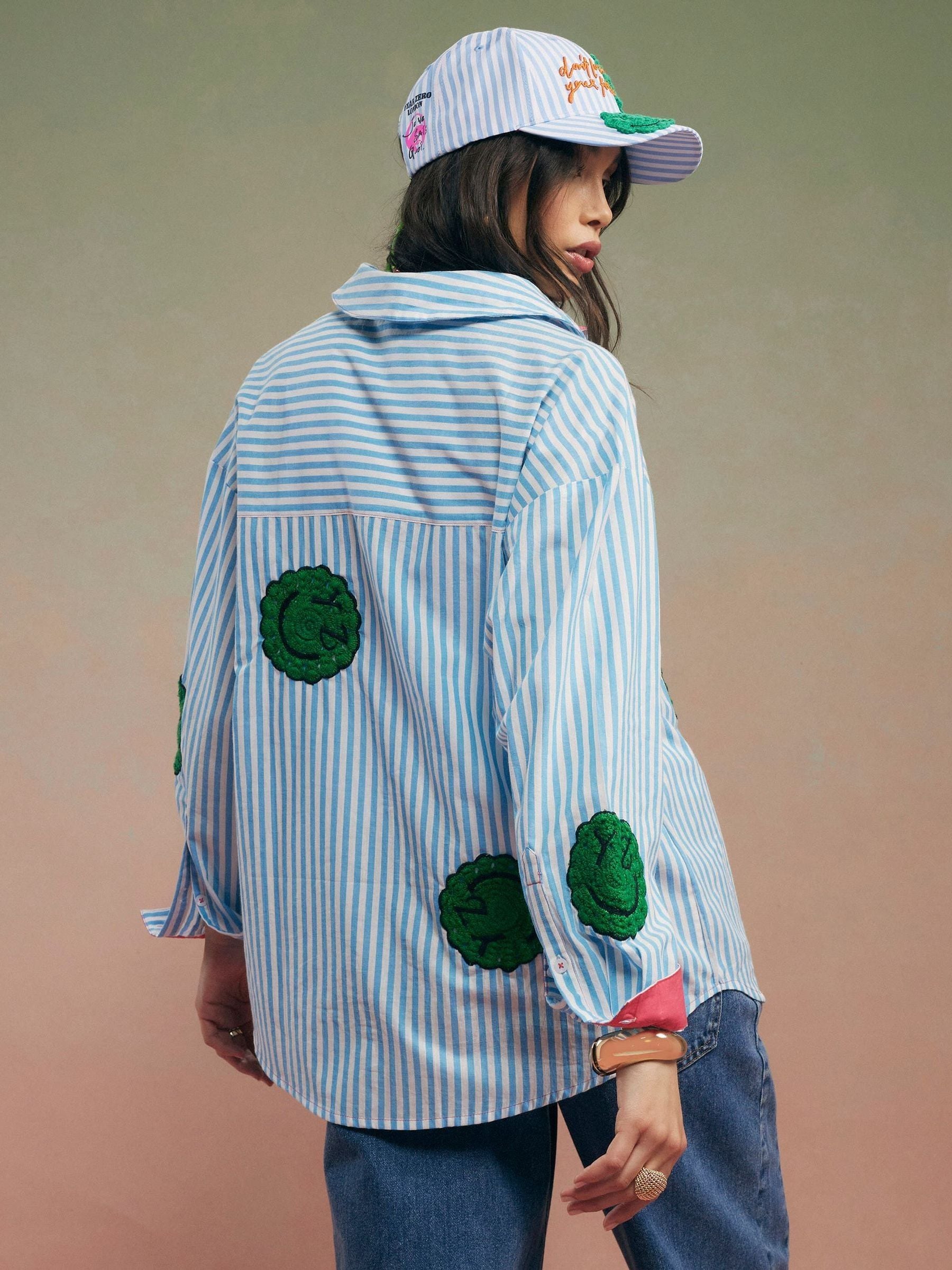 Buy River Island Blue Long Sleeve Year Zero Stripe Embroidered