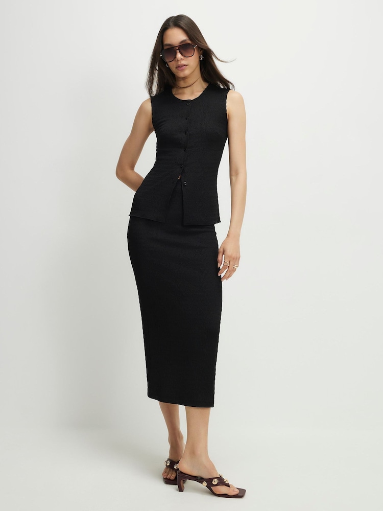 River Island Black Textured Midi Skirt - Image 1 of 4