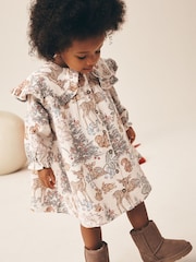 Cream Christmas Long Sleeve Collar Dress (3mths-7yrs) - Image 1 of 8