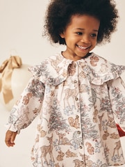 Cream Christmas Long Sleeve Collar Dress (3mths-7yrs) - Image 4 of 8