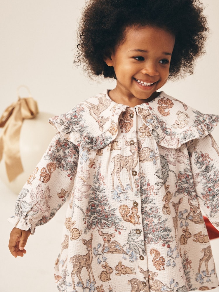 Buy Cream Christmas Long Sleeve Collar Dress (3mths-7yrs) from Next USA