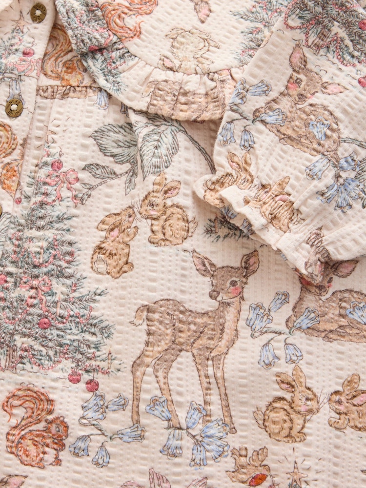 Cream Christmas Long Sleeve Collar Dress (3mths-7yrs) - Image 8 of 8