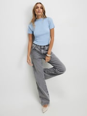 River Island Blue Short Sleeve Knitted Frill Top - Image 3 of 4