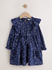 Navy Long Sleeve Tiered Dress (3mths-7yrs) - Image 1 of 4