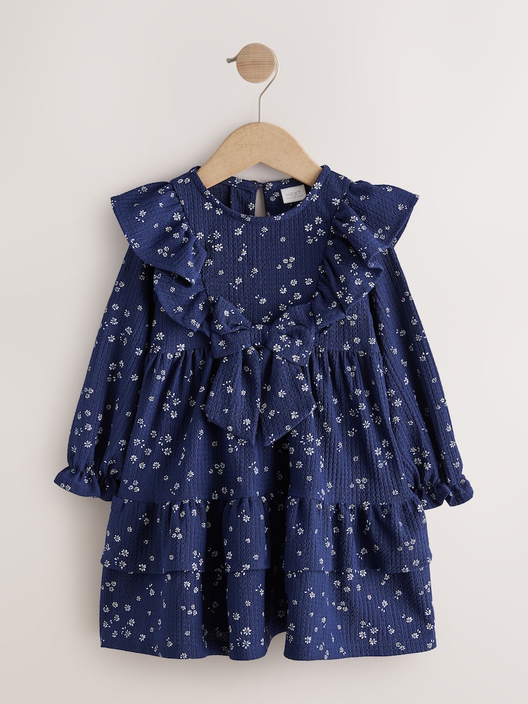 Navy Long Sleeve Tiered Dress (3mths-7yrs) - Image 1 of 4