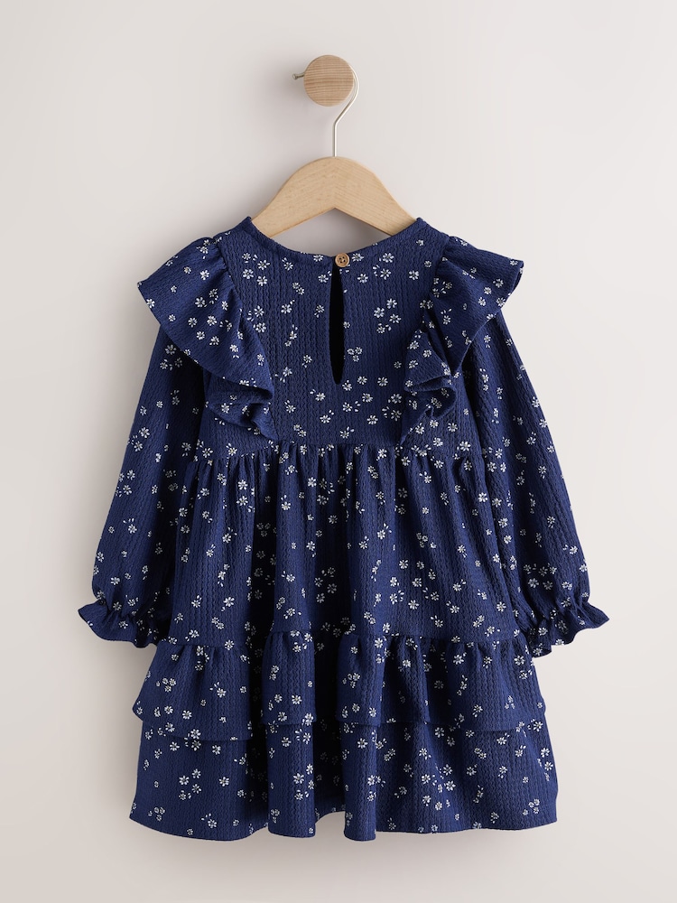 Navy Long Sleeve Tiered Dress (3mths-7yrs) - Image 2 of 4