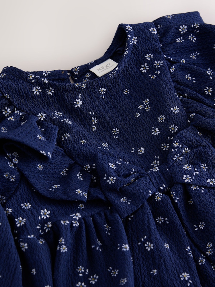 Navy Long Sleeve Tiered Dress (3mths-7yrs) - Image 4 of 4