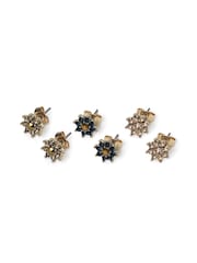 Aela Pink Flower Rhinestone Stud Earrings 3 Pack - Image 2 of 2