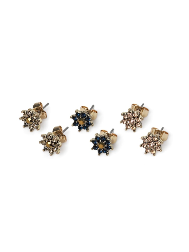 Aela Pink Flower Rhinestone Stud Earrings 3 Pack - Image 2 of 2