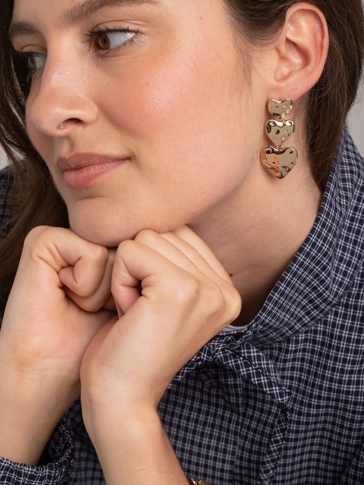 Aela Gold Tone Heart Drop Earrings - Image 1 of 3 Aela Gold Tone Heart Drop Earrings - Image 1 of 3