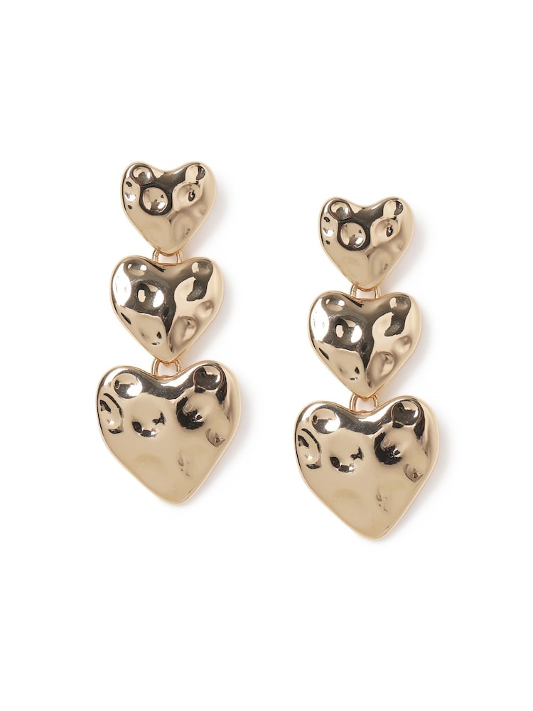 Aela Gold Tone Heart Drop Earrings - Image 2 of 3 Aela Gold Tone Heart Drop Earrings - Image 2 of 3