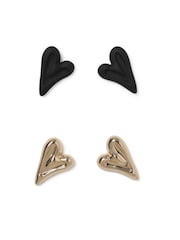 Aela Black Matte Heart Stud Earrings 2 Pack - Image 1 of 2