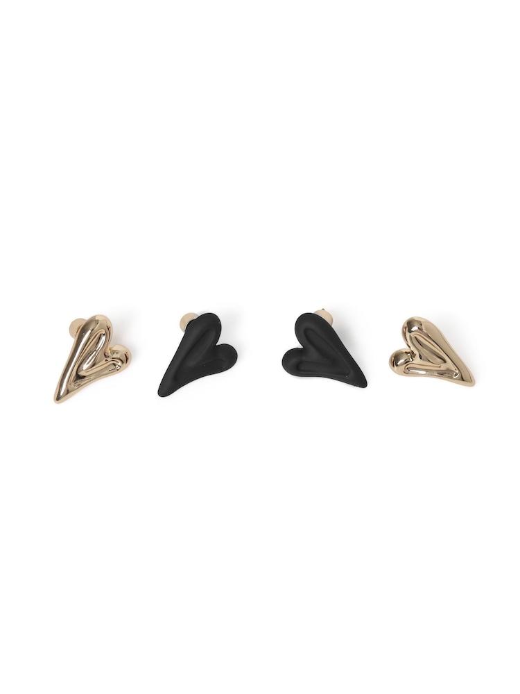 Aela Black Matte Heart Stud Earrings 2 Pack - Image 2 of 2 Aela Black Matte Heart Stud Earrings 2 Pack - Image 2 of 2