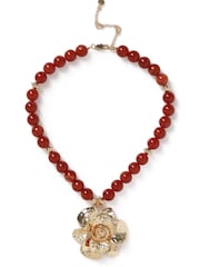 Aela Stone Flower Short Pendant Brown Necklace - Image 2 of 3