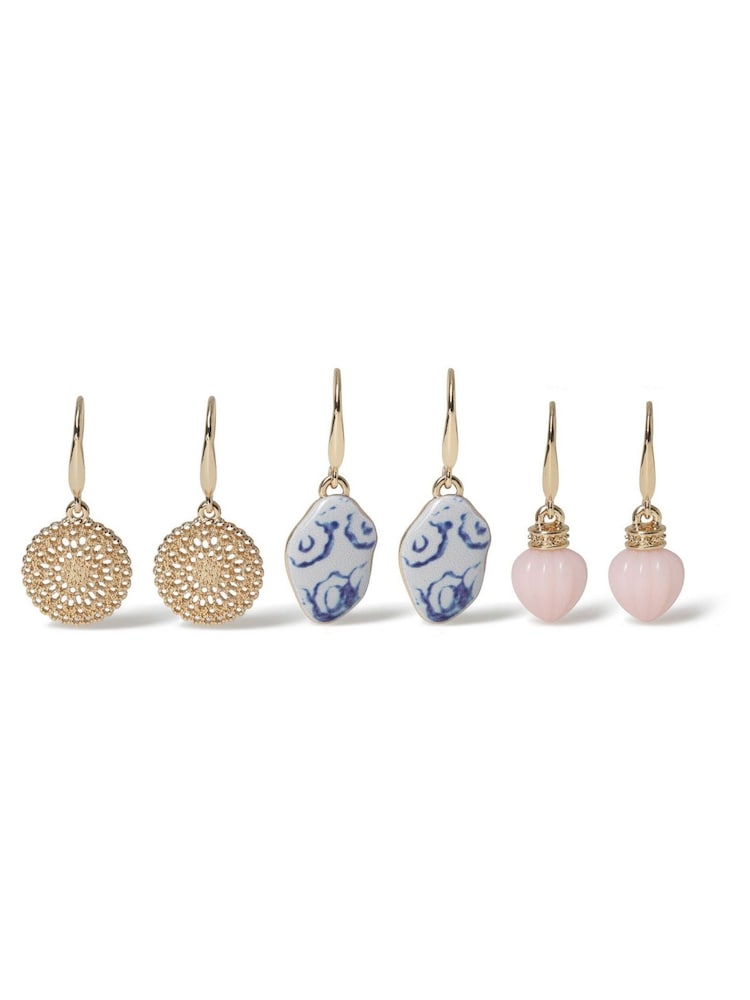 Lot de 3 boucles d’oreilles Aela roses à breloques - Image 1 de 2