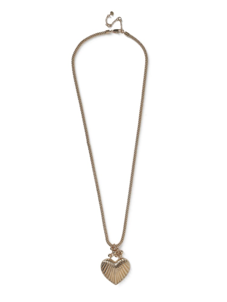 Aela Gold Tone Etched Heart Long Pendant Necklace - Image 1 of 2 Aela Gold Tone Etched Heart Long Pendant Necklace - Image 1 of 2