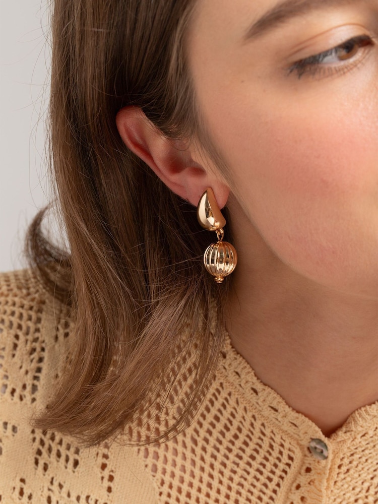 Etched Ball Drop Dome Earrings - Image 1 of 3