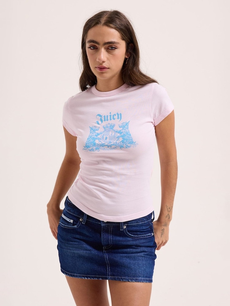 Juicy Couture Pink Dog Crest Hilton T-Shirt - Image 1 of 6 Juicy Couture Pink Dog Crest Hilton T-Shirt - Image 1 of 6