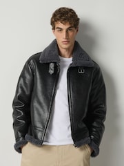 Black Faux Leather Flight Jacket - Image 2 of 5