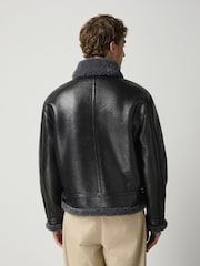 Black Faux Leather Flight Jacket - Image 3 of 5
