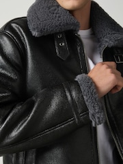 Black Faux Leather Flight Jacket - Image 4 of 5