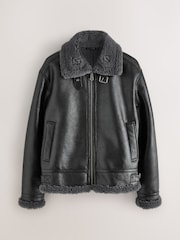 Preto - Faux Leather Flight Jacket - Imagem 6 de 11