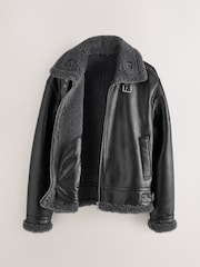 Preto - Faux Leather Flight Jacket - Imagem 7 de 11