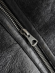Preto - Faux Leather Flight Jacket - Imagem 8 de 11