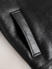 Preto - Faux Leather Flight Jacket - Imagem 9 de 11
