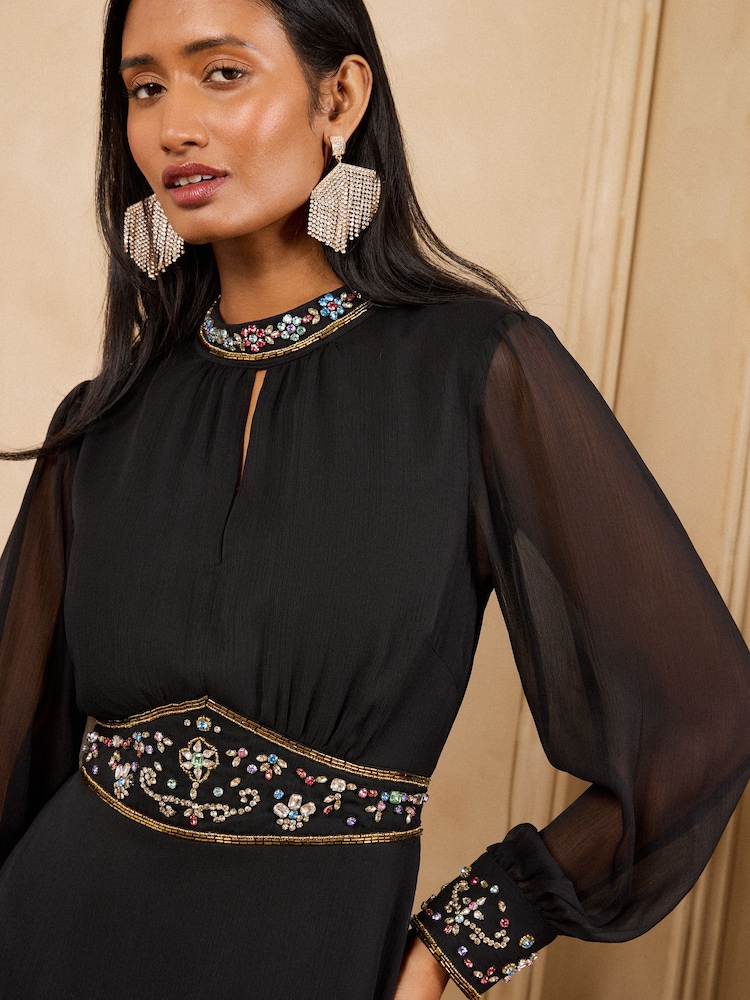 Love & Roses X V&A Black Embellished Column Midi Dress - Image 2 of 7 Love & Roses X V&A Black Embellished Column Midi Dress - Image 2 of 7