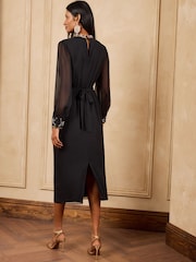 Love & Roses X V&A Black Embellished Column Midi Dress - Image 4 of 7